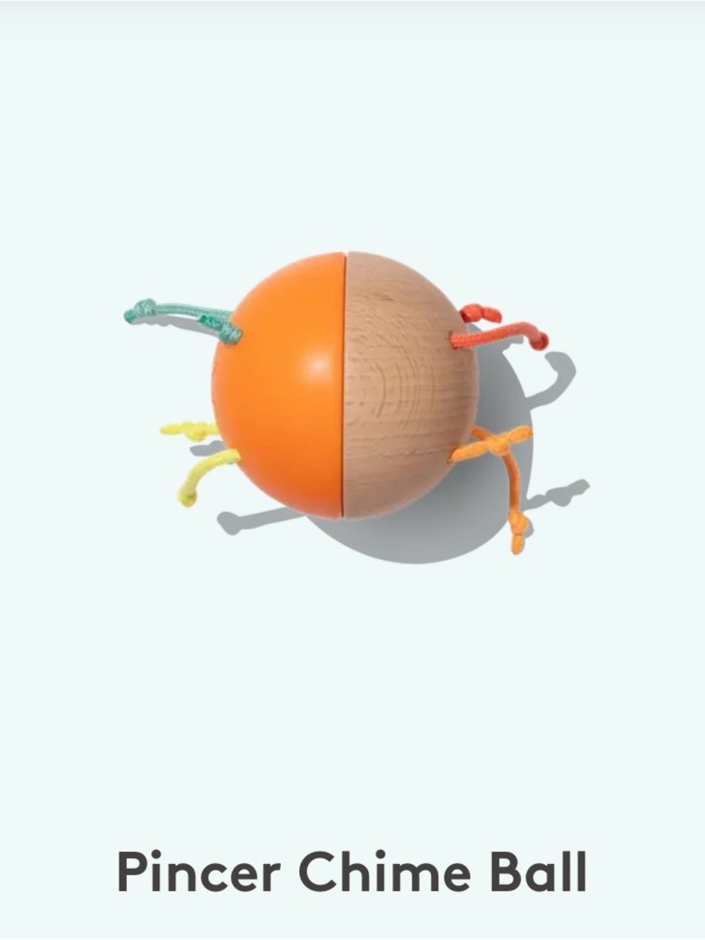Lovevery Pincer Chime Ball - Orange & Natural Wooden Kids Toy